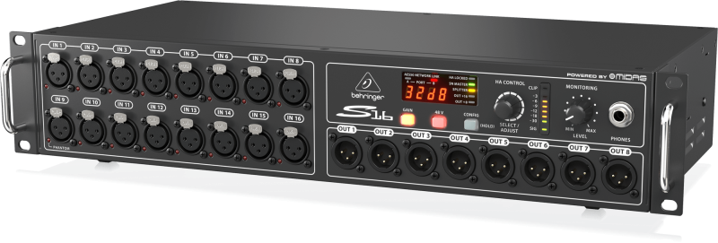Behringer S16 I/O Box with 16 Remote-Controllable Midas Preamps, 8 Outputs and AES50 Networking featuring Klark Teknik SuperMAC Technology - Image 4