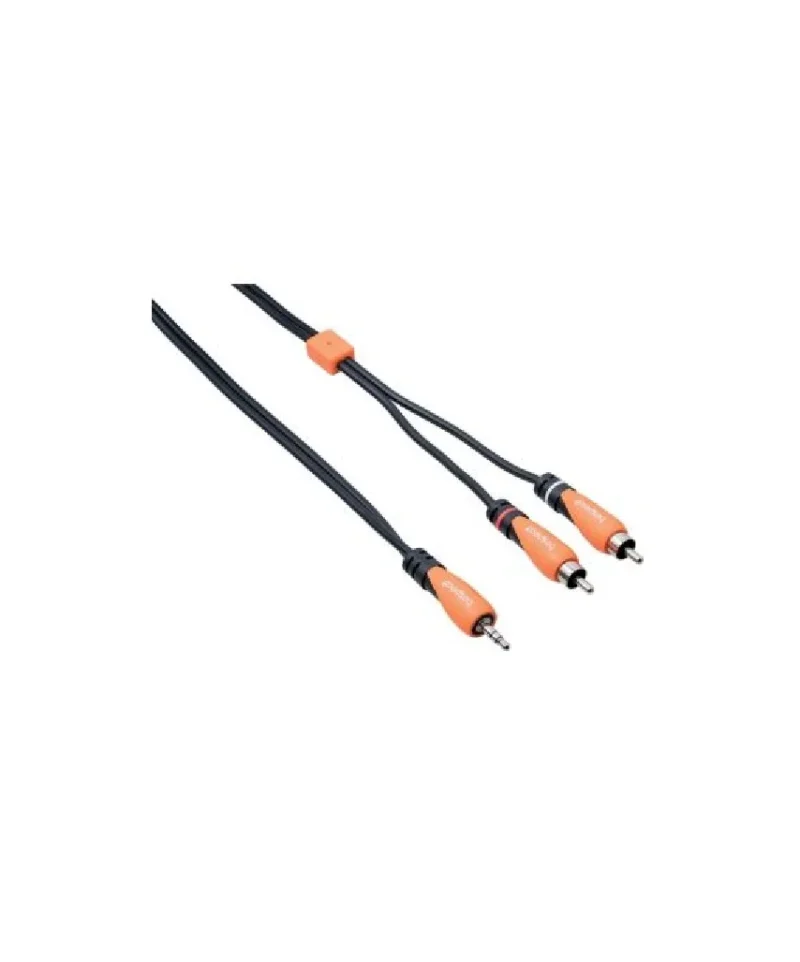 Bespeco SLYMSR300 3.5mm TRS Male to Dual RCA Male Y-Cable, Ultraflexible, Long Lasting Jacket, Spiral Shielding, 3m